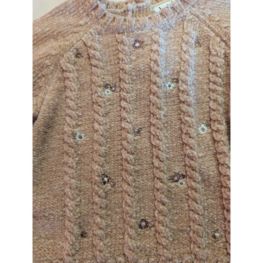Girls Nicole Miller New York Chenille Flower Sweater Beige 18M